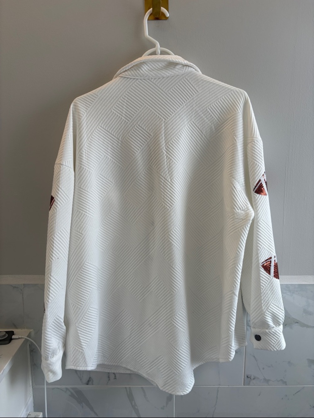 White Quilted Shacket with Football Motif - Picture 3 of 3